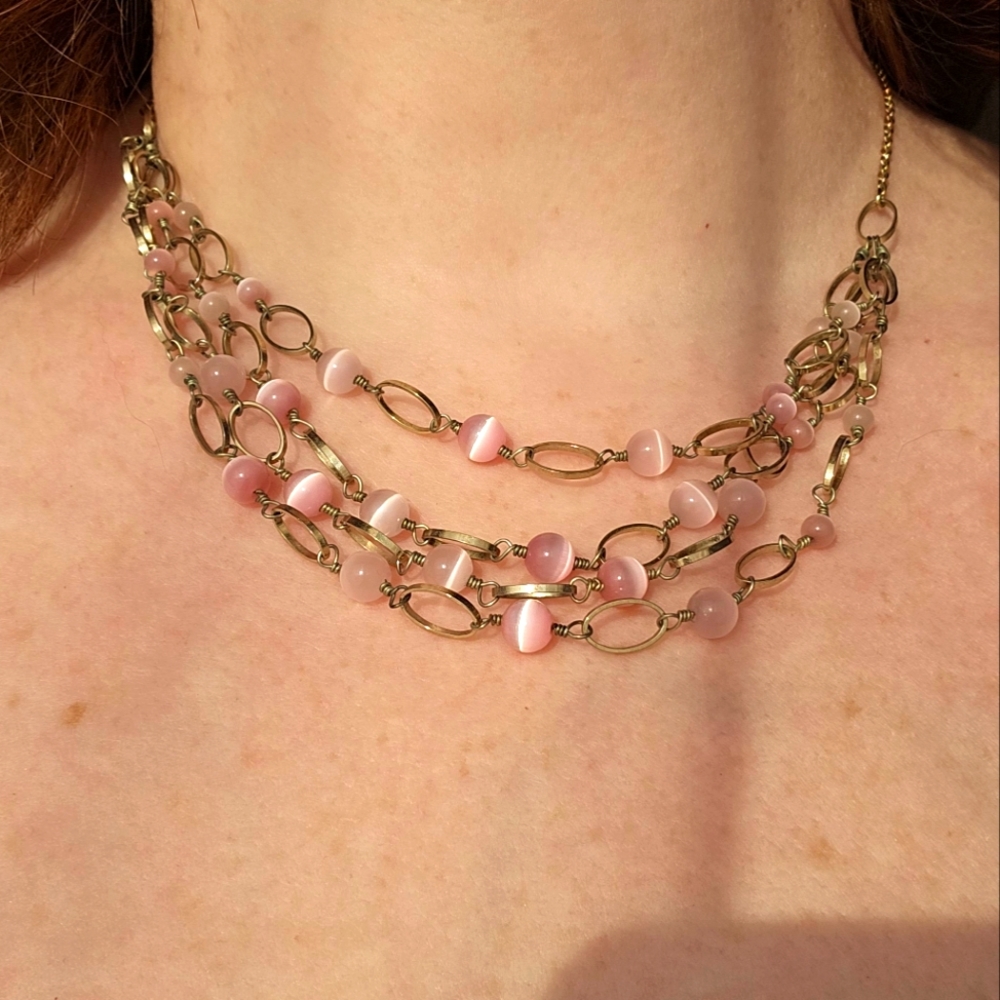 3 for $30 Pink Bead silver necklace costume jewelry